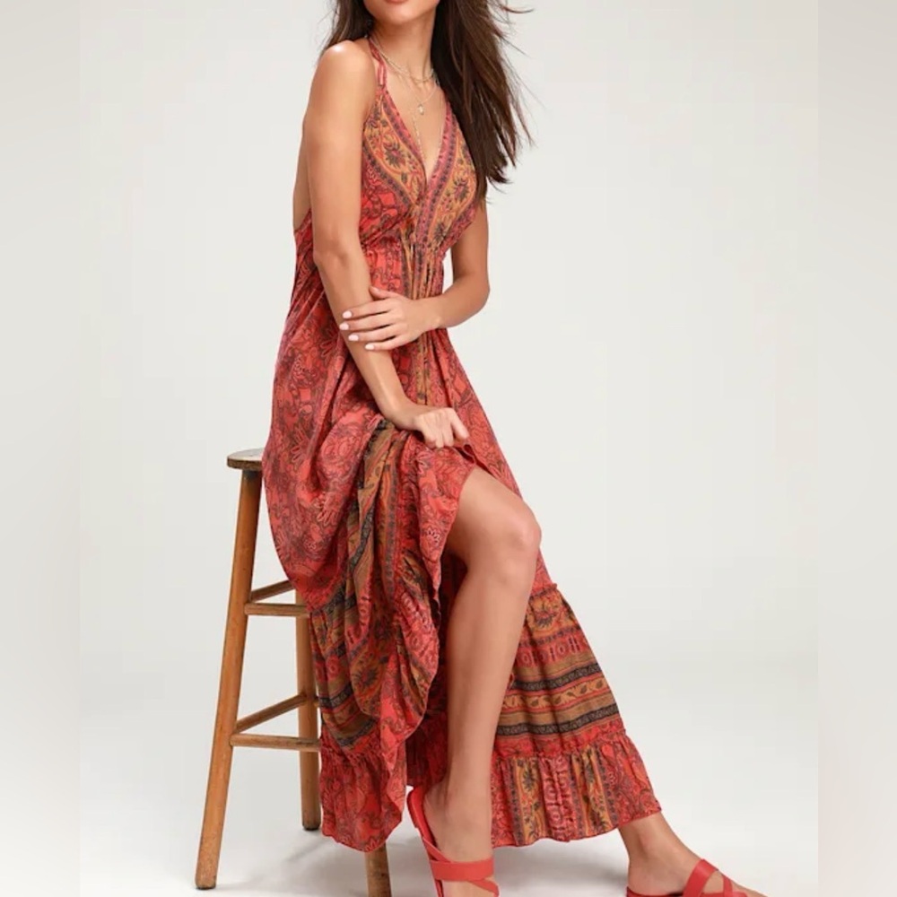 RAGA Vibrant Red and Orange Maxi Dress